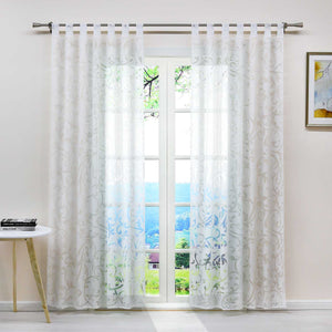 Curtain with Floral Pattern Light-Filtering Curtain Panel 1 Piece - Grommet Panel, White