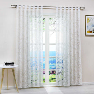 Curtain with Floral Pattern Light-Filtering Curtain Panel 1 Piece - Grommet Panel, White