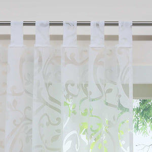 Curtain with Floral Pattern Light-Filtering Curtain Panel 1 Piece - Grommet Panel, White