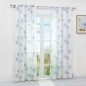 Curtain with Dandelion Pattern Light Privacy 1 Piece - White, Curtain-Tape Panel
