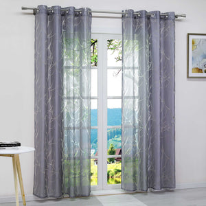 Curtain with Branch Pattern Light-Filtering Garden Style 1 Piece