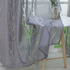Curtain with Branch Pattern Light-Filtering Garden Style 1 Piece