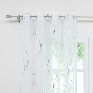 Grommet Curtain with Wave Pattern Light-Filtering - Silver, W x H 140 x 245cm