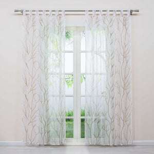 Tab-Top Curtain with Dense Branch Pattern Light-Filtering 1 Piece - Sand, Curtain-Tape Panel