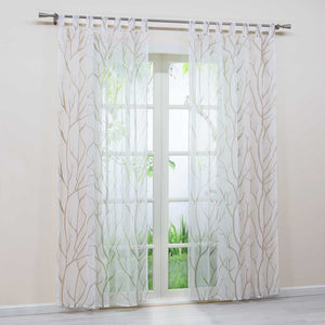 Tab-Top Curtain with Dense Branch Pattern Light-Filtering 1 Piece - Sand, Curtain-Tape Panel