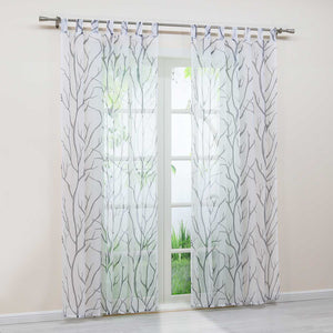 Tab-Top Curtain with Dense Branch Pattern Light-Filtering 1 Piece - Gray, Grommet Panel