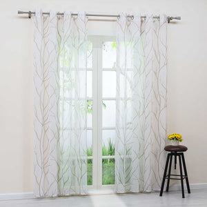 Tab-Top Curtain with Dense Branch Pattern Light-Filtering 1 Piece