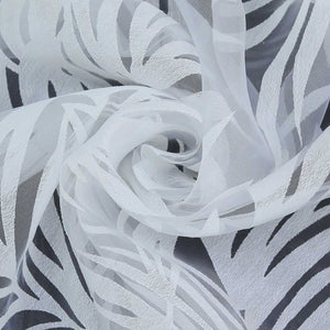 Curtain in Burnout Fabric with Leaves Pattern 1 Piece - Curtain-Tape Panel, White