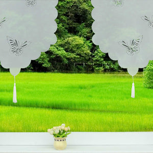 Cafe Curtain with Butterfly Design Triangular Hem 1 Piece - White, W x H 80 x 150cm