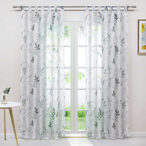 Curtain with Leaf Pattern Light Privacy Garden Style 1 Piece - White, Tab-Top Panel
