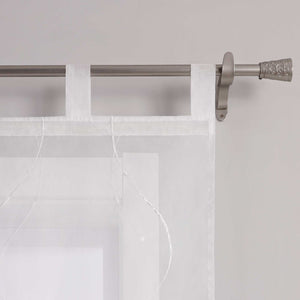 Sliding Panel Curtains with Tab-Top Hanging Set of 2 with Wave-and-Bead Pattern Embroidery - Gray, H x W 225 x 57cm