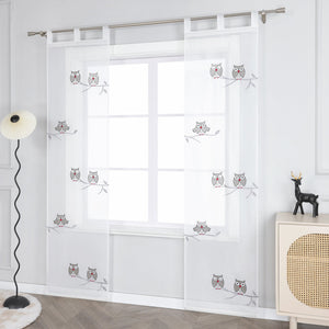Curtain with Owl Pattern and Tab-Top Hanging 1 Piece - White, W x H 57 x 175cm