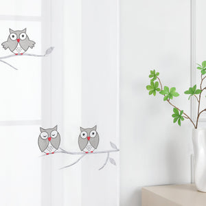 Curtain with Owl Pattern and Tab-Top Hanging 1 Piece - White, W x H 57 x 225cm