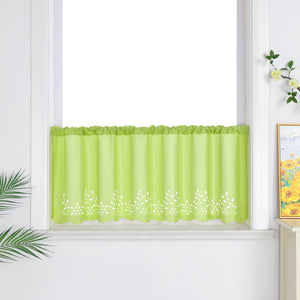 Short Voile Cafe Curtain with Openwork Pattern - Green, H x W 45 x 120cm