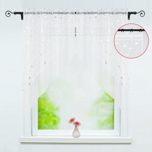 Cafe Curtain Double-Layer with Silver Textured Print Set of 2 - White, W x H 71 x 91cm