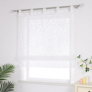 Roman Shade Semi-Sheer with Striped Pattern and Decorative Folds Solid Color 1 Piece - White, W x H 100 x 140cm