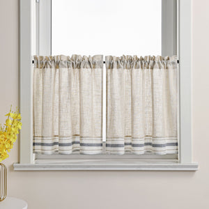 Cafe Curtain Country Style with Stripes Set of 2 - Beige, H x W 90 x 60cm