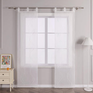 Sliding Panel Curtains with Tab-Top Hanging Set of 2 with Wave-and-Bead Pattern Embroidery - Gray, H x W 145 x 57cm