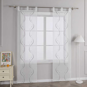 Sliding Panel Curtains with Tab-Top Hanging Set of 2 with Wave-and-Bead Pattern Embroidery - Sand, H x W 145 x 57cm