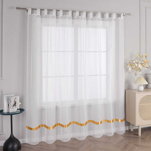 Curtain with Silk-Look Ribbon Solid Color Voile 1 Piece - White, Grommet Panel