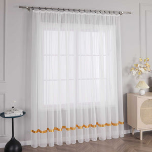 Curtain with Silk-Look Ribbon Solid Color Voile 1 Piece - White, Grommet Panel