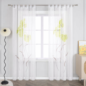 Curtain with Floral Pattern with Tab-Top Hanging 1 Piece - Green, W x H 150 x 175cm