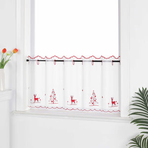Christmas Cafe Curtain with Deer & Christmas Tree - Red, H x W 30 x 90cm