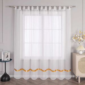 Curtain with Silk-Look Ribbon Solid Color Voile 1 Piece - White, Grommet Panel