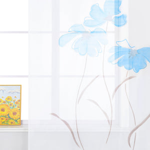 Curtain with Floral Pattern with Tab-Top Hanging 1 Piece - Blue, W x H 150 x 245cm