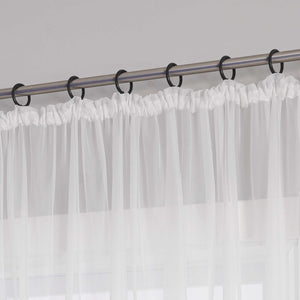 Curtain with Silk-Look Ribbon Solid Color Voile 1 Piece - White, Curtain-Tape Panel