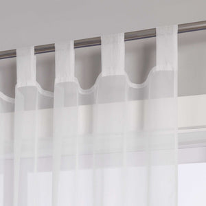 Curtain with Silk-Look Ribbon Solid Color Voile 1 Piece - White, Curtain-Tape Panel