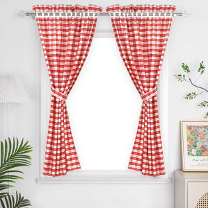 Cafe Curtains in Country Style with Check Pattern Set of 2 - Red, W x H 80 x 120cm