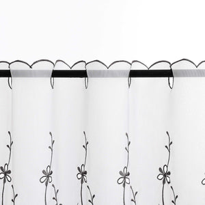 Cafe Curtain Country Style with Floral Pattern - White, W x H 90 x 45cm