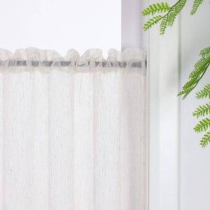 Cafe Curtains Semi-Sheer in Linen-Look Rod Pocket Set of 2 - Natural, Rod Pocket