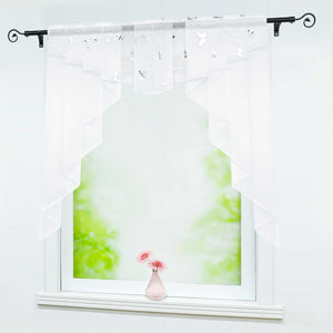 Cafe Curtain with Rod Pocket Double-Layer with Butterfly Pattern - White, H x W 100 x 100cm