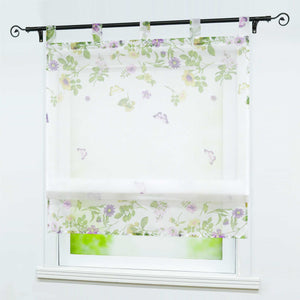 Roman Shade with Tab Tops with Butterfly Pattern Sheer - White, W x H 100 x 140cm