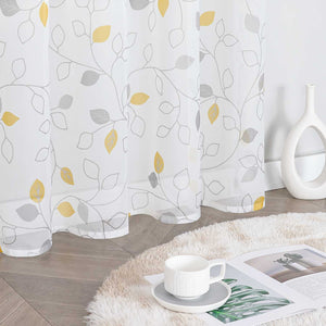 Curtain with Leaf Pattern and Tab-Top Hanging 1 Piece