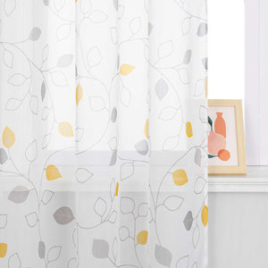 Curtain with Leaf Pattern and Tab-Top Hanging 1 Piece