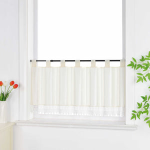 Cafe Curtain with Linen Texture and Lace Trim - Beige, H x W 30 x 120cm