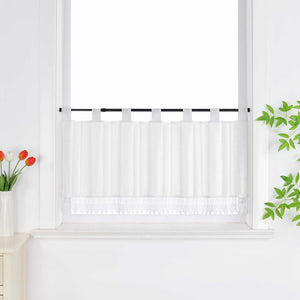Cafe Curtain with Linen Texture and Lace Trim - White, H x W 30 x 90cm