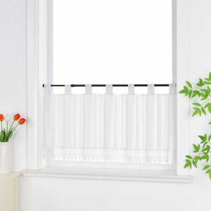Cafe Curtain with Linen Texture and Lace Trim - White, H x W 30 x 120cm