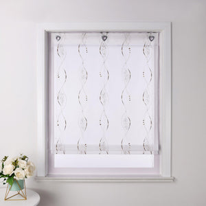 No-Drill Sheer Roman Shade with Grommets, U-Hooks and Embroidery - Gray, W x H 60 x 140cm