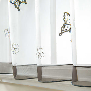 Cafe Curtain with Butterfly Pattern and Beads 1 Piece - Gray, H x W 45 x 120cm