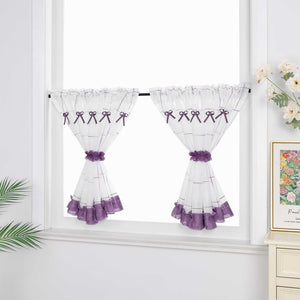 Cafe Curtain in Country Style in Linen-Look Fabric with Bows 1 Piece - Green, W x H 140 x 160cm