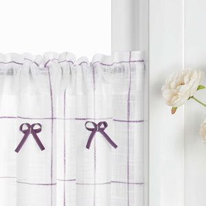 Cafe Curtain in Country Style in Linen-Look Fabric with Bows 1 Piece - Green, W x H 200 x 80cm