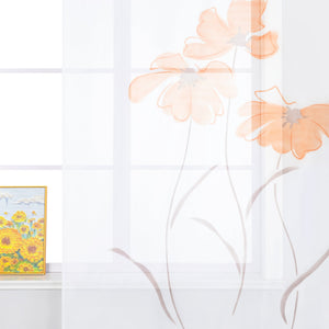 Curtain with Floral Pattern with Tab-Top Hanging 1 Piece - Green, W x H 150 x 145cm