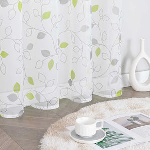 Curtain with Leaf Pattern and Tab-Top Hanging 1 Piece - yellow, W x H 140 x 145cm