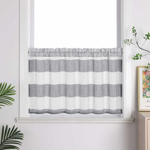 Delien Cafe Curtain in Country Style with Stripes - W x H 90 x 45cm, Gray