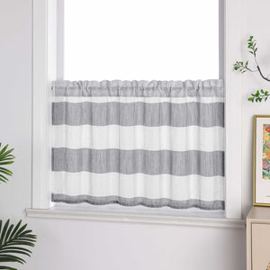 Delien Cafe Curtain in Country Style with Stripes - W x H 90 x 60cm, Gray