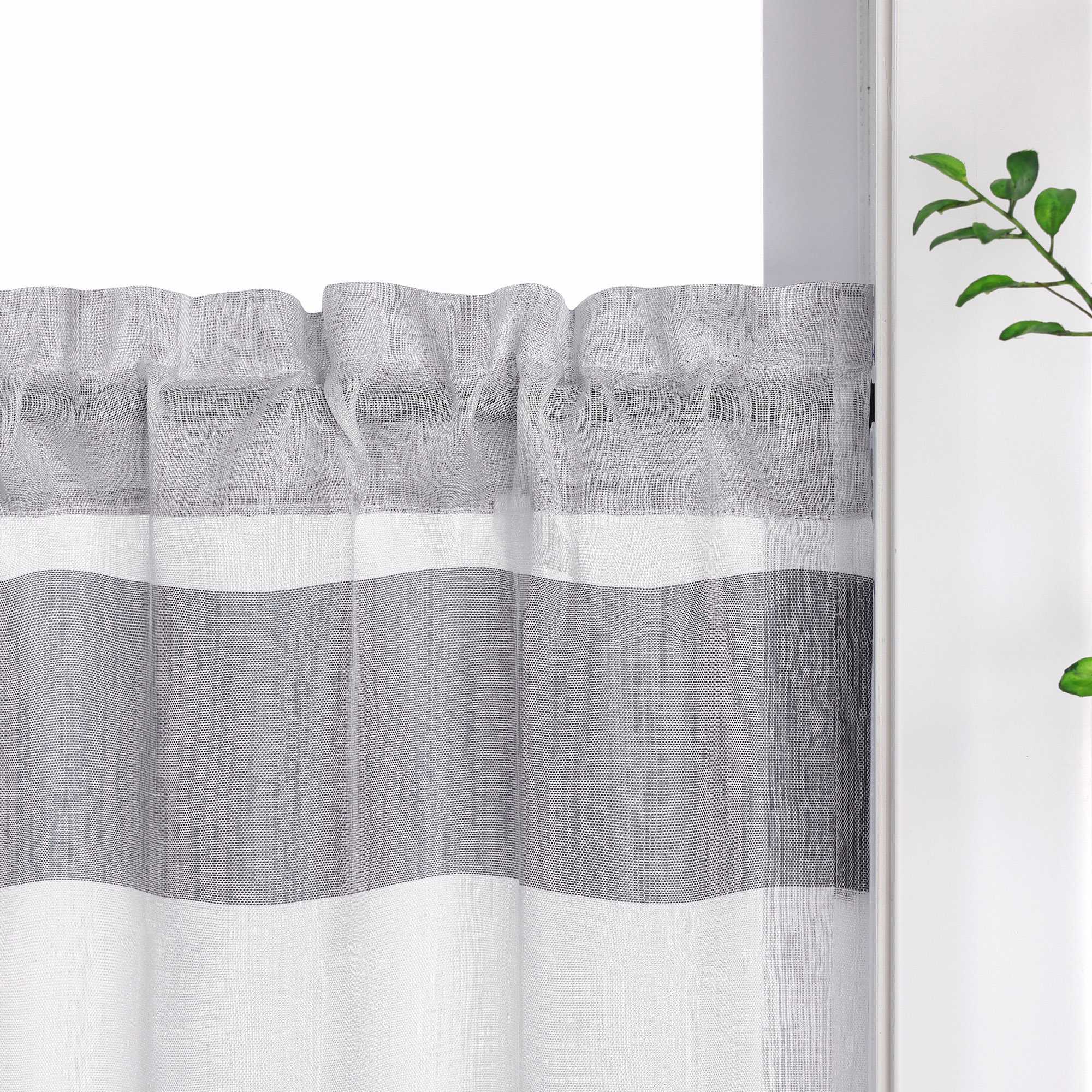 Delien Cafe Curtain in Country Style with Stripes - W x H 120 x 45cm, Gray